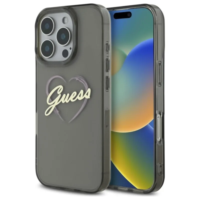 Puzdro Guess IML Heart pre iPhone 16 Pro – čierne