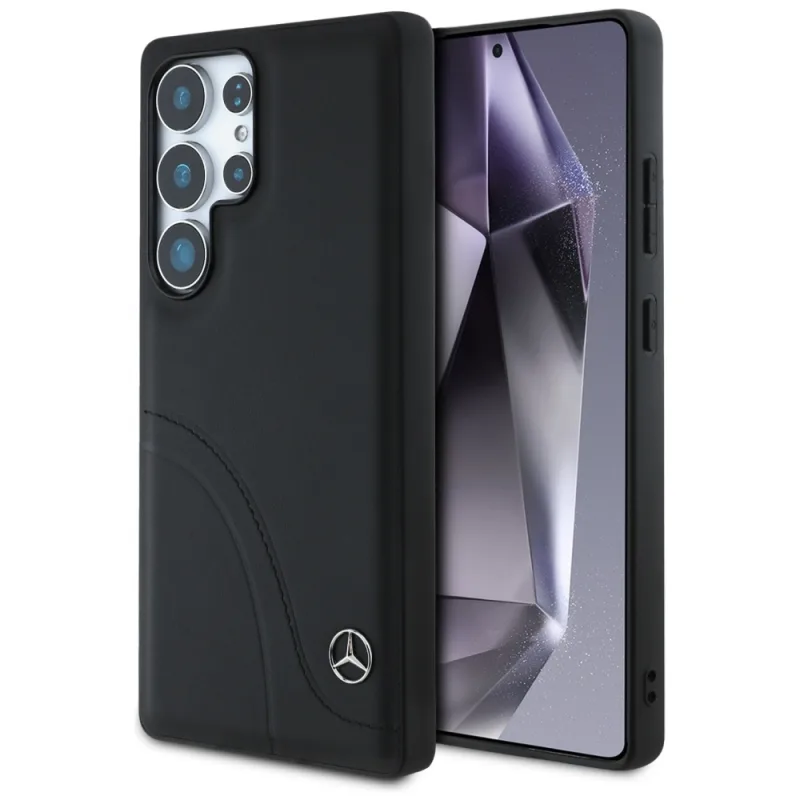 Kožené puzdro Mercedes Curved Stitches pre Samsung Galaxy S25 Ultra – čierne