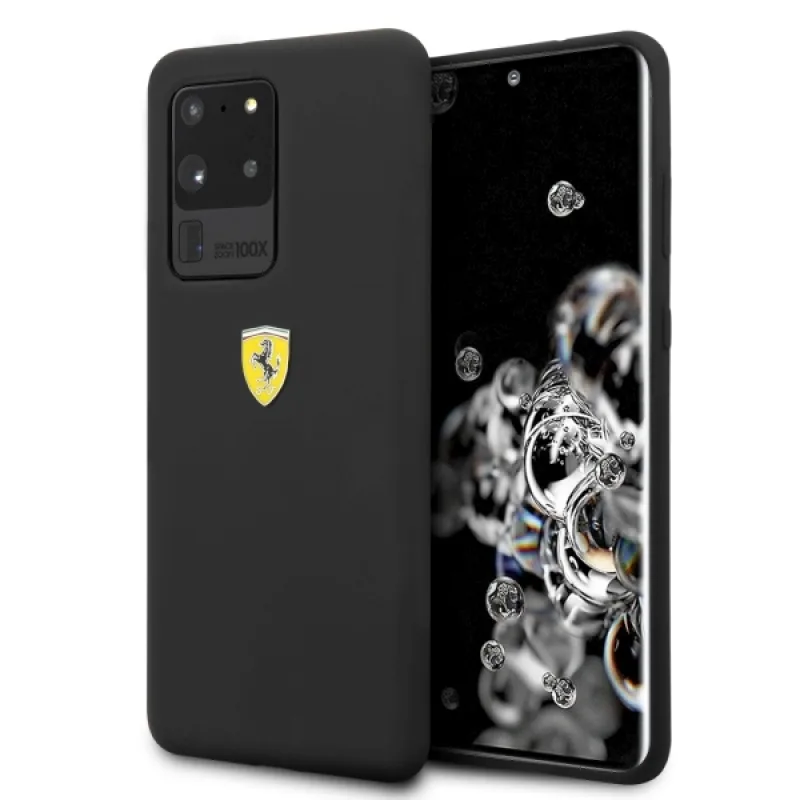Pevné puzdro Ferrari FESSIHCS69BK S20 Ultra G988 čierny/čierny silikón