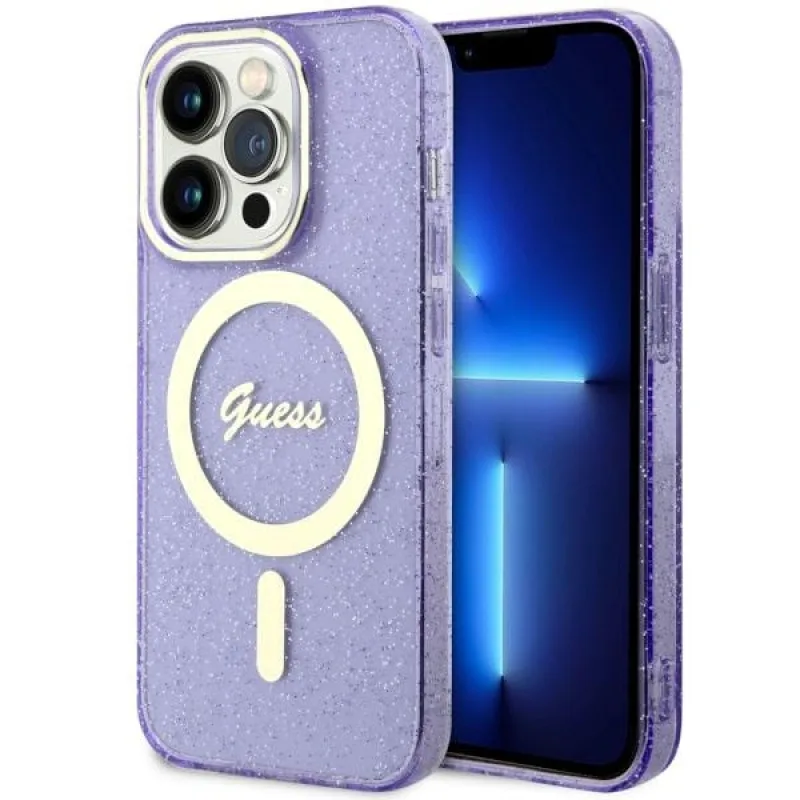 Guess GUHMP14XHCMCGU iPhone 14 Pro Max 6,7" fialovofialové pevné puzdro Glitter Gold MagSafe