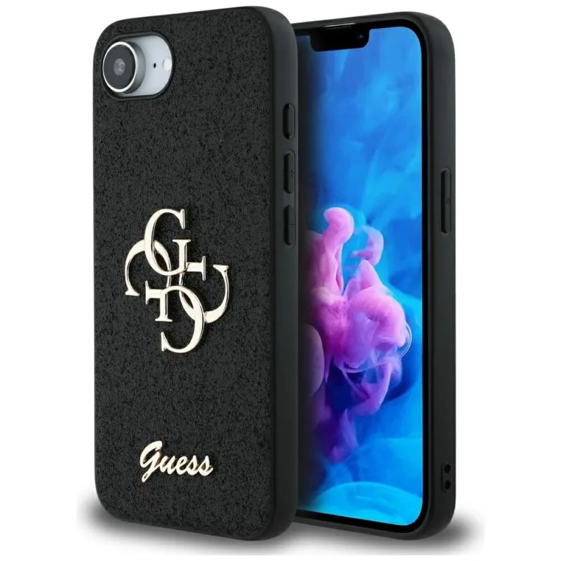 Guess Fixed Glitter Big 4G puzdro pre iPhone 16e - čierne