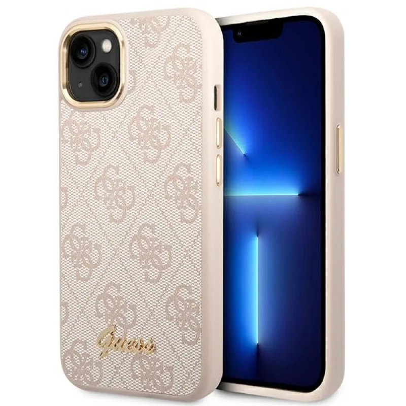 Puzdro Guess 4G Vintage Gold Logo pre iPhone 14 - ružové