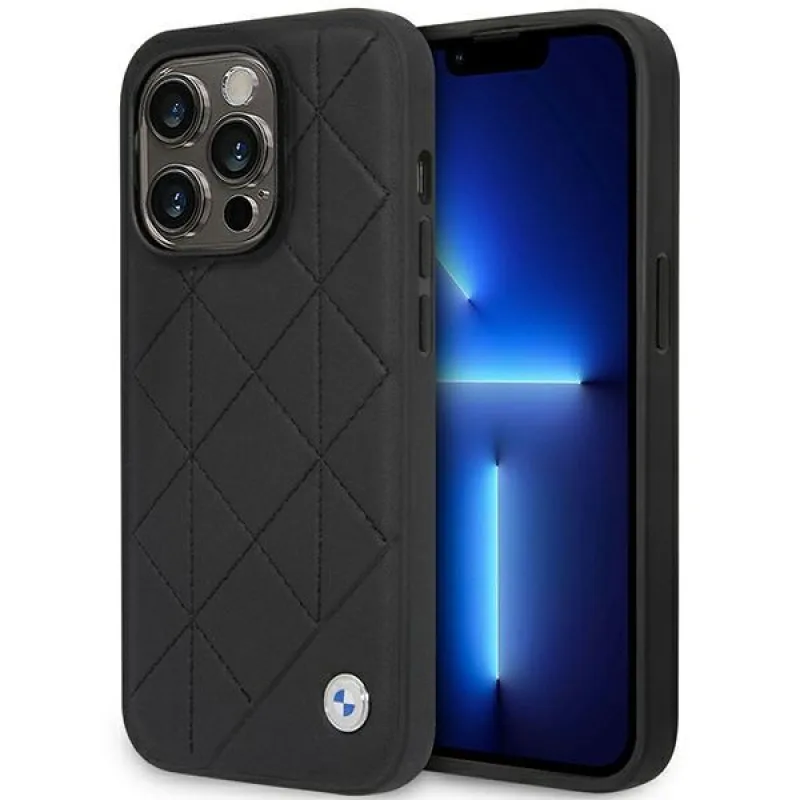 Puzdro BMW BMHCP14L22RQDK iPhone 14 Pro 6,1" čierno/čierne kožené prešívané