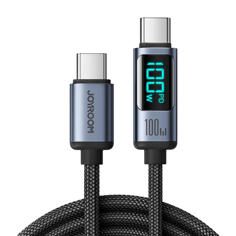 Kábel Joyroom Prism Series A16 USB-C / USB-C 100 W 1,2 m s LED displejom – čierny