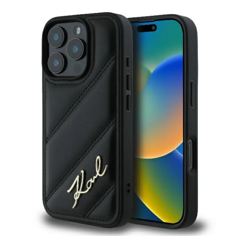 Obal Karl Lagerfeld Quilted Signature iPhone 16 Pro – čierny