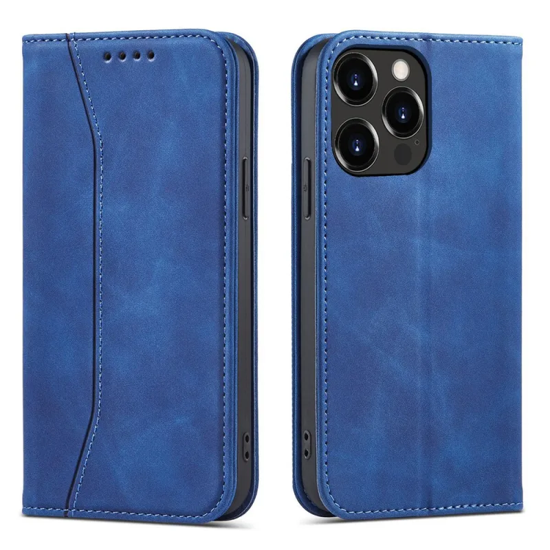 Obal Magnet Fancy Case pre iPhone 14 Pro Max kryt s vyklápacím stojančekom na peňaženku modrý