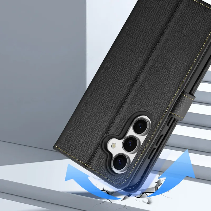 Kožené puzdro Dux Ducis Lawa pre Samsung Galaxy S25 s odnímateľnou magnetickou peňaženkou – čierne