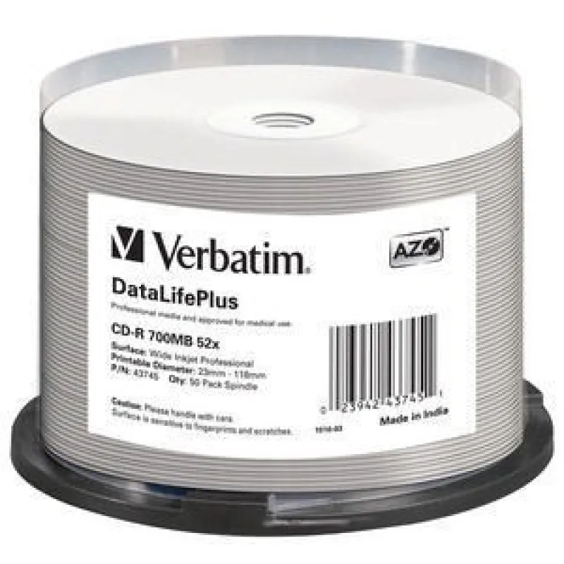 VERBATIM CD-R(50-pack) spindl, AZO 52X, 700MB, WHITE WIDE PRINTABLE…