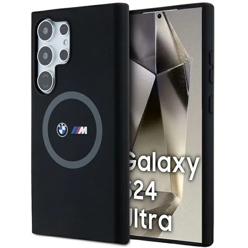 BMW M Silicone Printed Ring MagSafe puzdro pre Samsung Galaxy S24 Ultra - čierne
