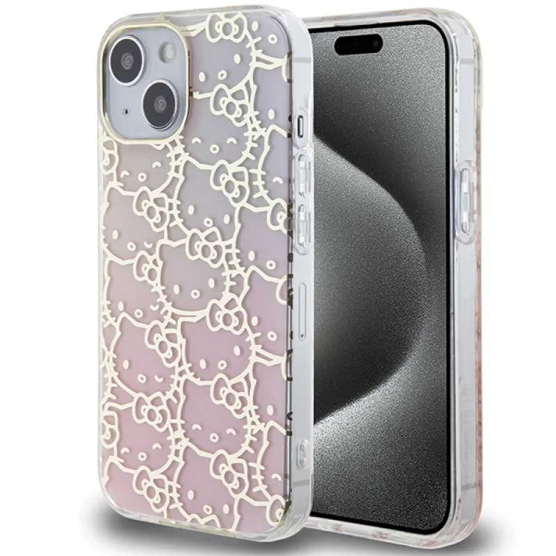 Puzdro Hello Kitty IML Gradient Electrop Crowded Kitty Head pre iPhone 15 - ružové