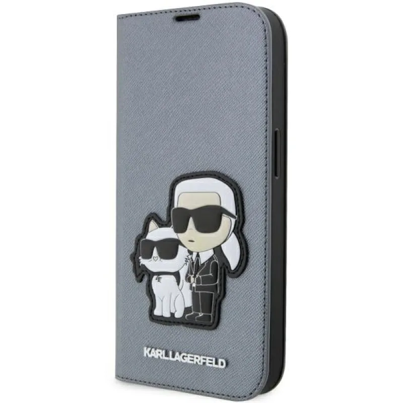 Karl Lagerfeld KLBKP14XSANKCPG iPhone 14 Pro Max 6,7" knižnica strieborná/strieborná Saffiano Karl & Choupette