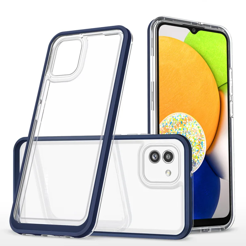 Priehľadné puzdro 3v1 na silikónový kryt Samsung Galaxy A03 s rámom modrý