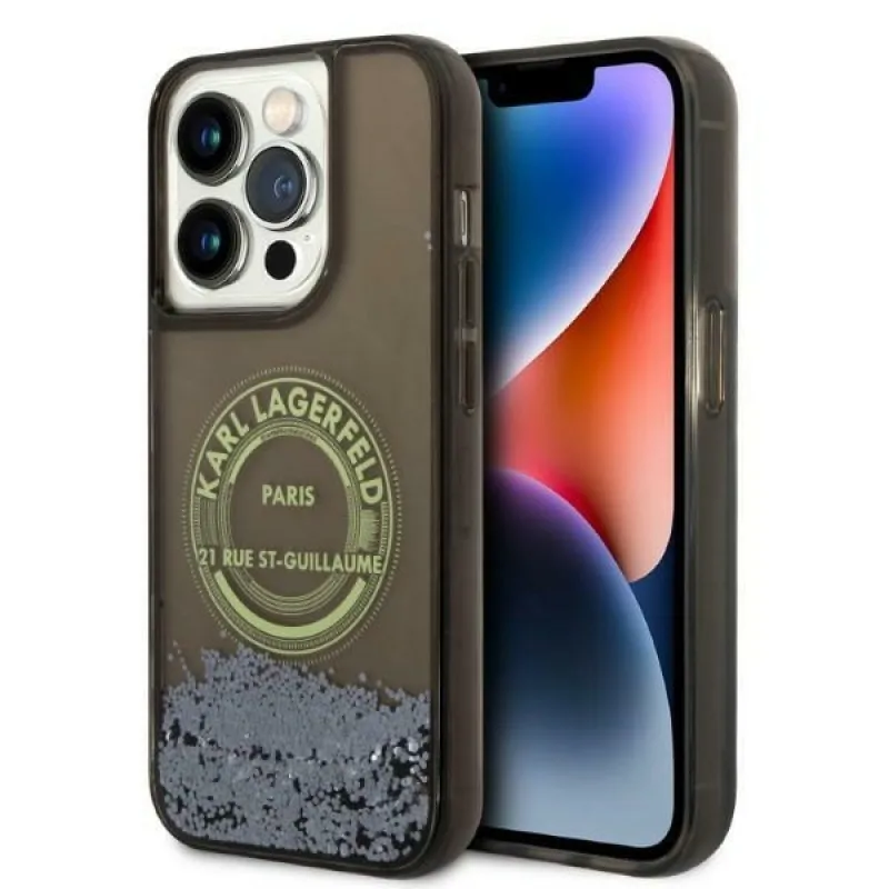 Puzdro Karl Lagerfeld Liquid Glitter RSG pre iPhone 14 Pro - čierne