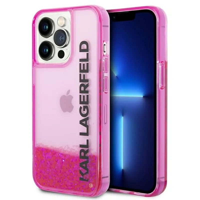 Tekuté trblietavé predĺžené puzdro Karl Lagerfeld pre iPhone 14 Pro – ružové