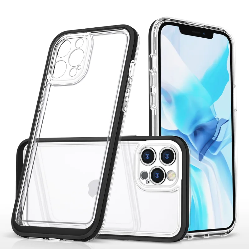Priehľadné puzdro 3v1 na iPhone 12 Pro rámové gélové puzdro čierne