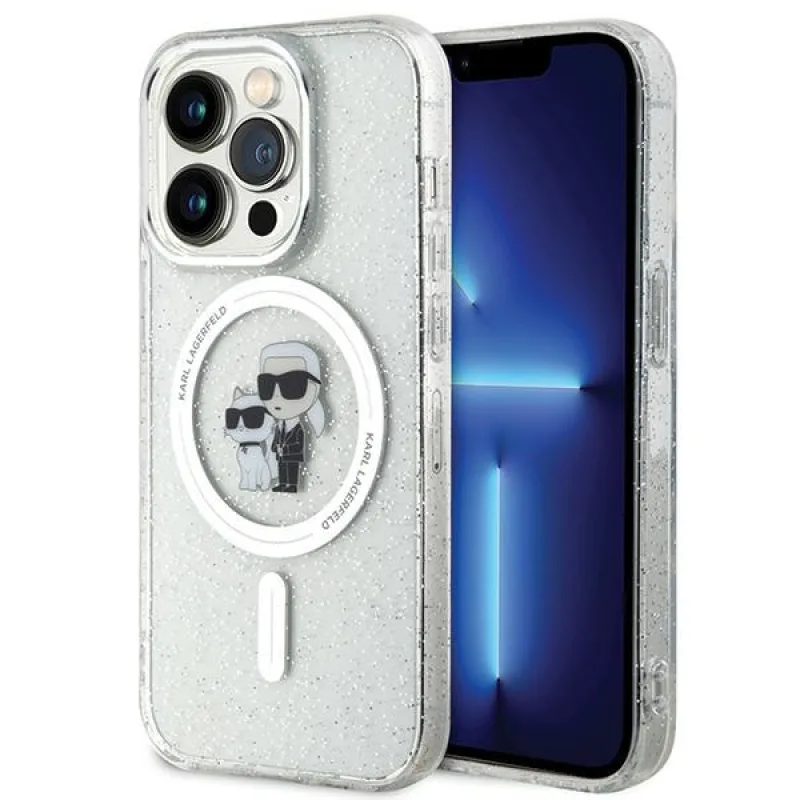 Karl Lagerfeld Karl&Choupette Glitter MagSafe puzdro pre iPhone 15 Pro - priehľadné