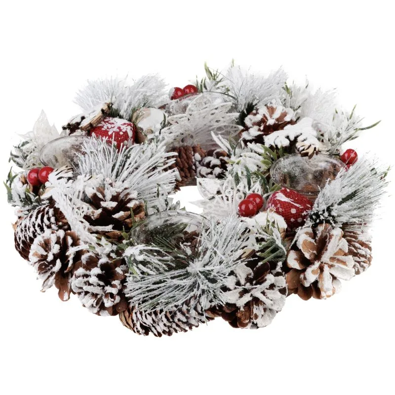 Adventný veniec MagicHome, so zasneženou čečinou, 31x8,5 cm