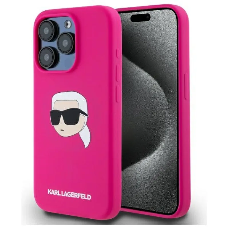 Karl Lagerfeld KLHMP15LSKHPPPLF iPhone 15 Pro 6,1" fuchsiovo/fuschia pevné puzdro Silikónové Karl Head Print MagSafe