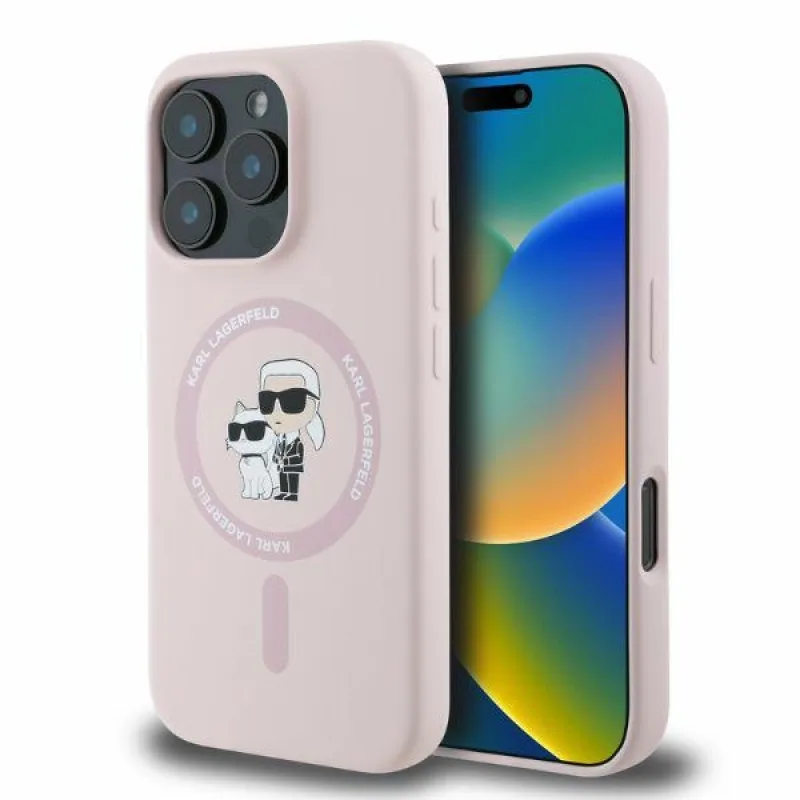Karl Lagerfeld silikónové puzdro Karl&Choupette Heads MagSafe pre iPhone 16 Pro Max – ružové