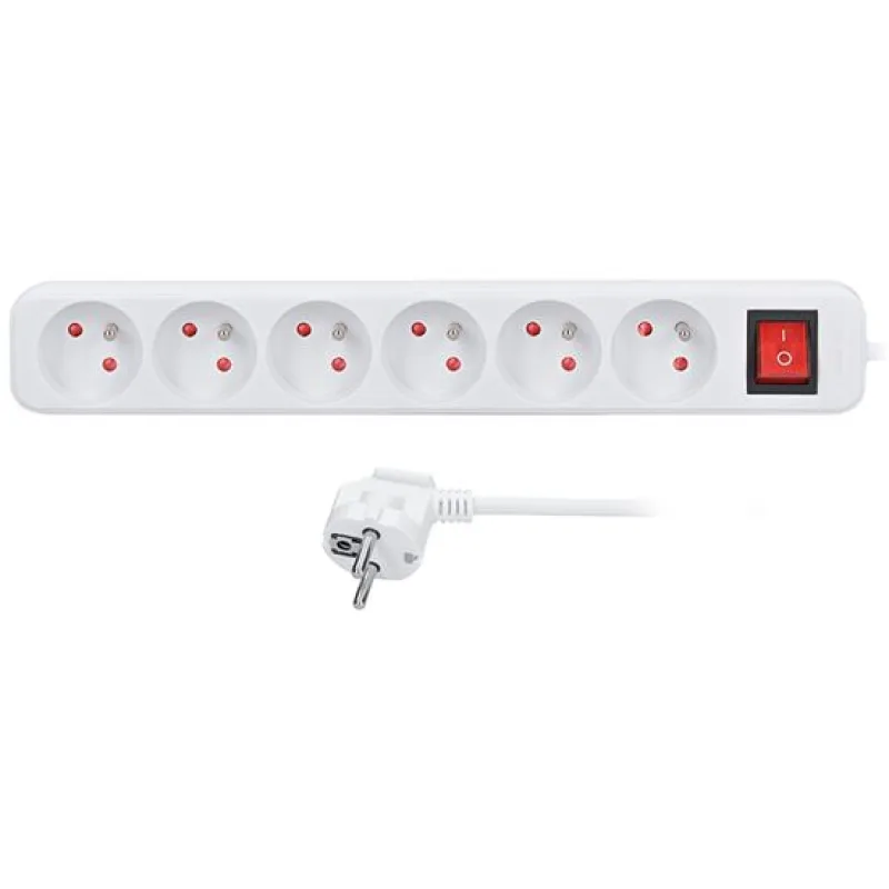 Solight predlžovací prívod 5m, 6 zásuviek, vypínač, 16A/3680W, PVC, biely…