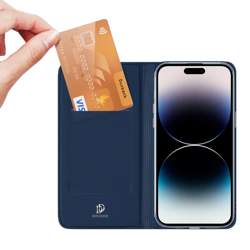 Peňaženka Dux Ducis Skin Pro pre iPhone 15 Pro - modrá