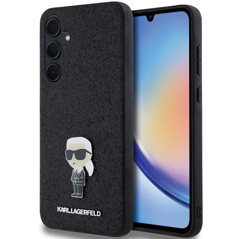 Obal Karl Lagerfeld Fixed Glitter Ikonik Logo Metal Pin pre Samsung Galaxy A35 - čierny