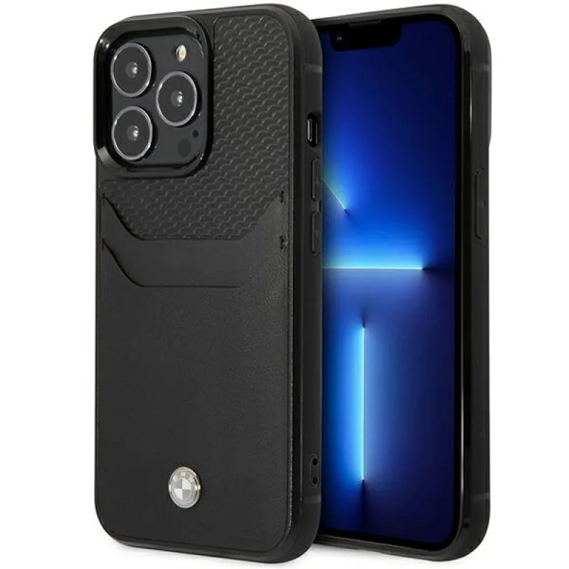 Puzdro BMW BMHCP14X22RSEPK iPhone 14 Pro Max 6,7" čierna/čierna kožená priehradka na kartu