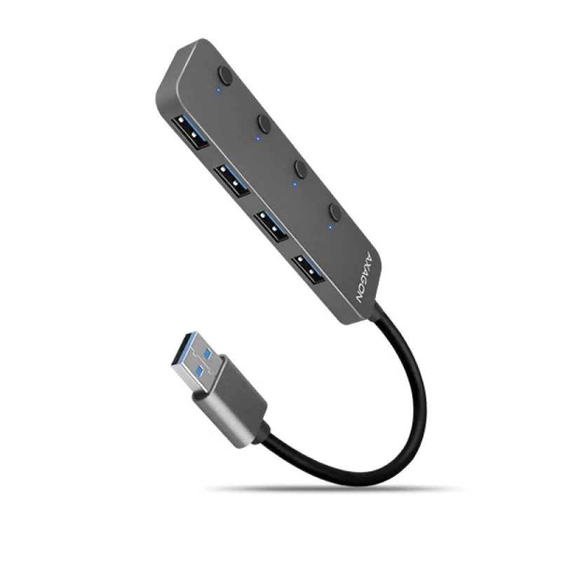 AXAGON HUE-MSA, 4x USB 3.rozbočovač 2 Gen 1 SWITCH, kovový, napájanie…