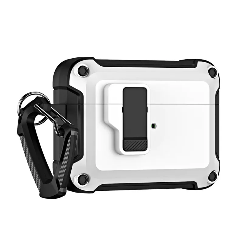 Puzdro Airpods 4 Pro Armor s karabínou - biele