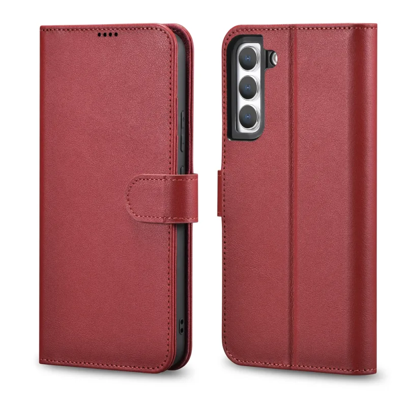 Kožené puzdro na peňaženku iCarer Haitang Kožené puzdro pre Samsung Galaxy S22 + (S22 Plus) Kryt puzdra na peňaženku červený (AKSM05RD)