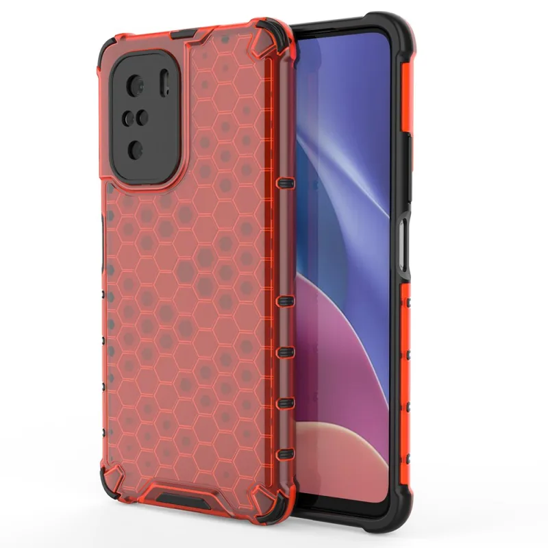 Pancierový kryt Honeycomb Case s TPU nárazníkom pre Xiaomi Redmi K40 Pro+ / K40 Pro / K40 / Poco F3 červený