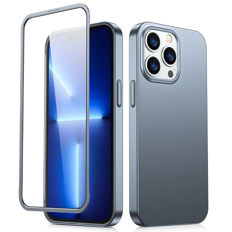 Predný a zadný kryt Joyroom 360 Full Case pre iPhone 13 Pro Max + ochranné sklo z tvrdeného skla šedé (JR-BP928 tranish)