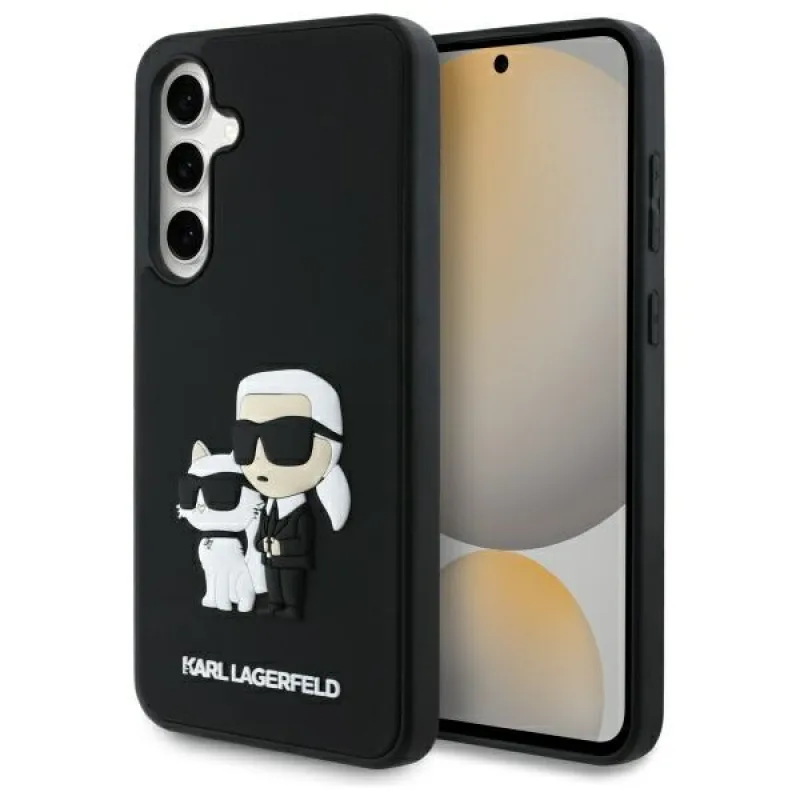 Karl Lagerfeld 3D gumené puzdro Karl&Choupette pre Samsung Galaxy S24 FE - čierne