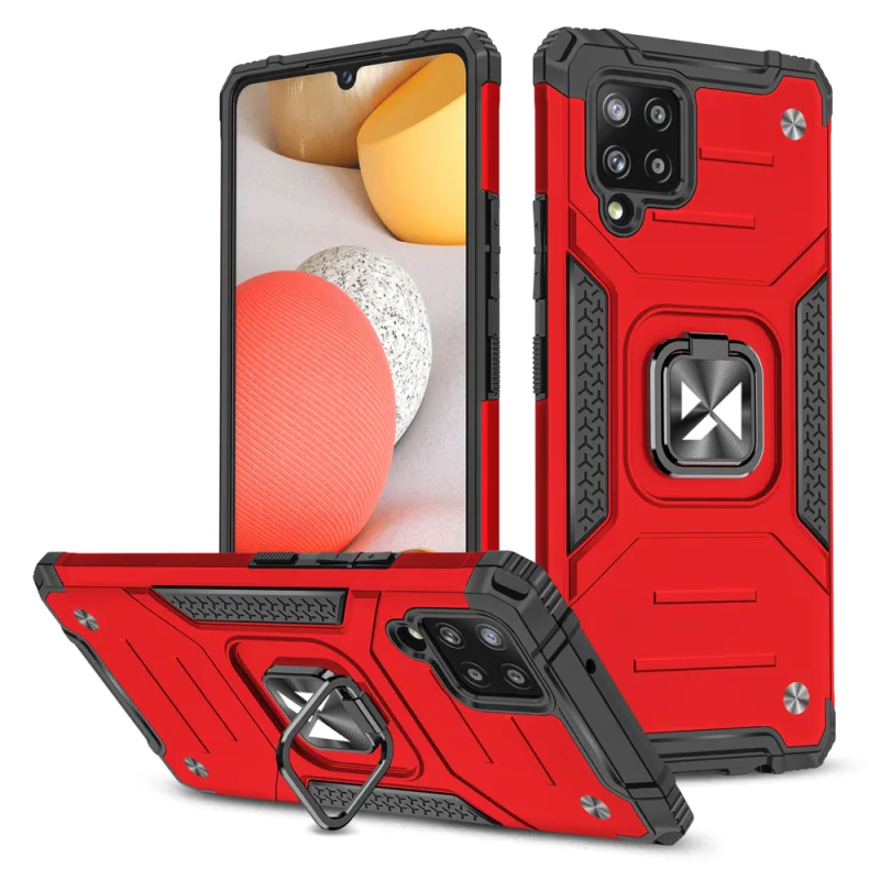 Wozinsky Ring Armor Case Kickstand Pevný odolný kryt pre Samsung Galaxy A42 5G červený