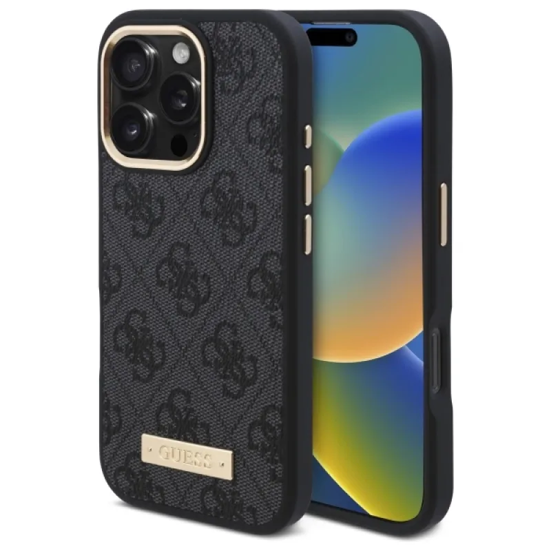 Puzdro Guess 4G Logo Plate MagSafe pre iPhone 16 Pro – čierne