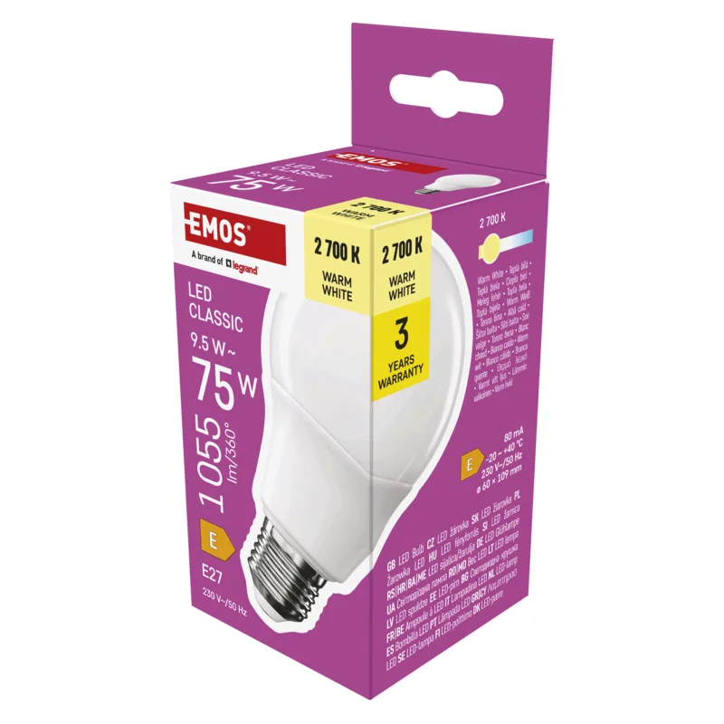 EMOS LED CLS A60 9, 5 W (75 W) 1055lm E27 WW 1525733280