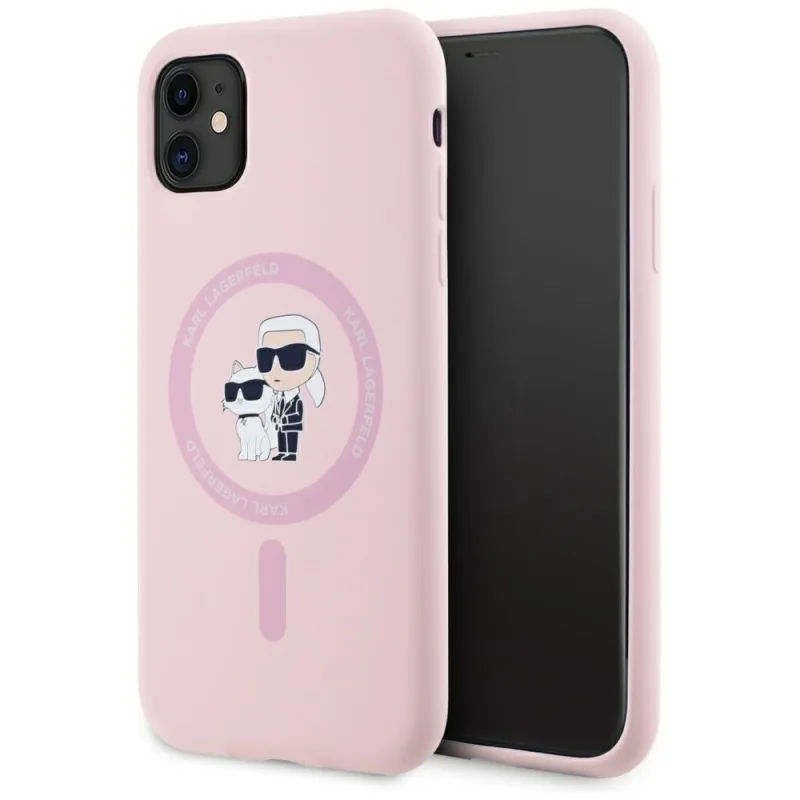 Karl Lagerfeld silikónové puzdro Karl&Choupette MagSafe iPhone 11 – ružové