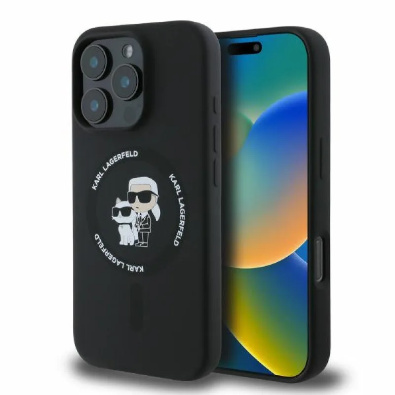 Karl Lagerfeld silikónové puzdro Karl&Choupette Heads Ring MagSafe pre iPhone 16 Pro Max – čierne