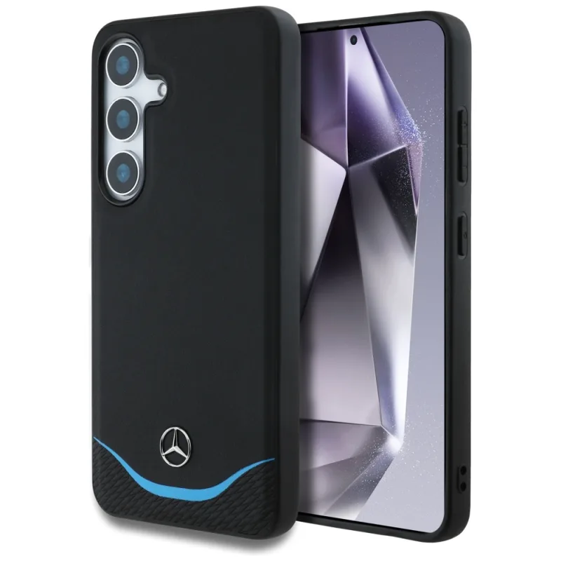 Mercedes Leather Contrasted Blue Horizontal Curve MagSafe Case pre Samsung Galaxy S25 - Black