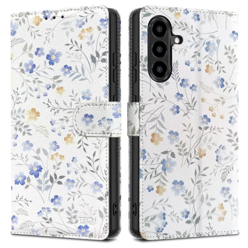 Peňaženkové puzdro Tech-Protect pre Samsung Galaxy A56 5G - biele sedmokrásky
