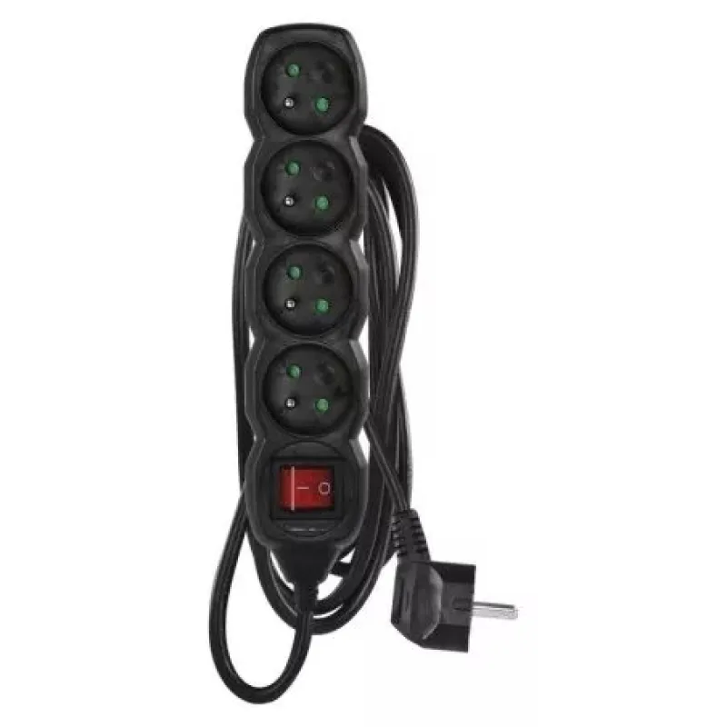 EMOS Predlzovaci kabel 16A (4zás. + vypínač) 3M ČIERNY