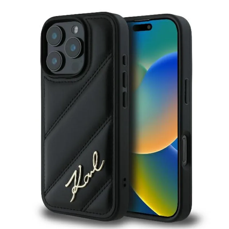 Obal Karl Lagerfeld Quilted Signature iPhone 16 Pro Max – čierny