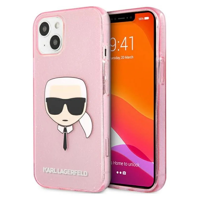 Karl Lagerfeld Glitter Karl's Head Case pre iPhone 13 mini - ružový