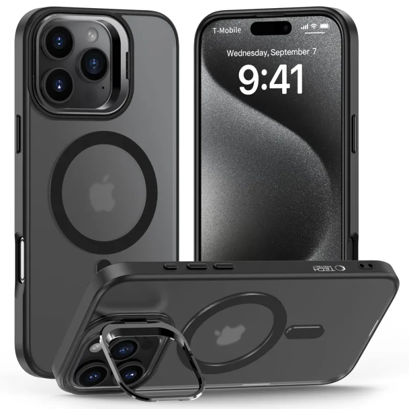 Puzdro Tech-Protect MagStand MagSafe so stojanom pre iPhone 16 Pro – polopriehľadné