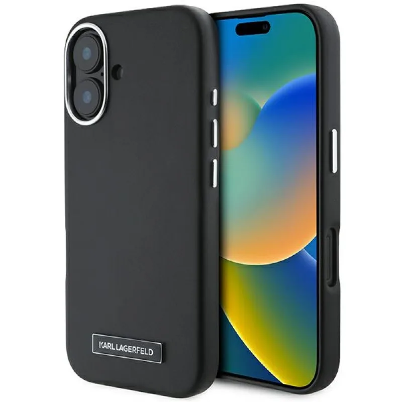 Kryt Karl Lagerfeld FW Metal Plate MagSafe iPhone 16 Plus – čierny