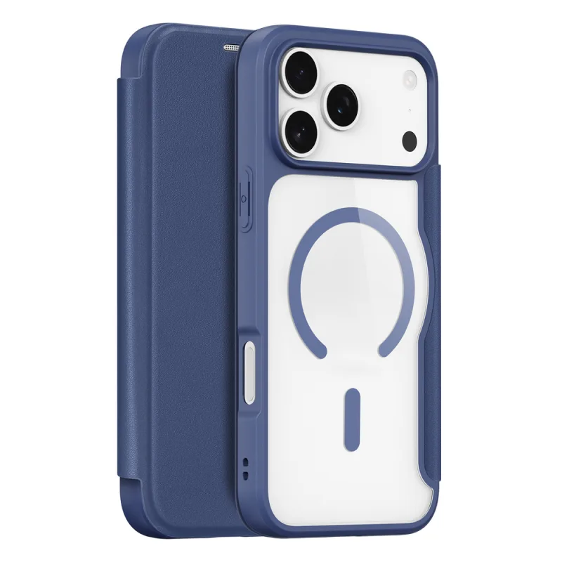 Puzdro Dux Ducis Skin X Pro iPhone 17 Pro s peňaženkou, kompatibilné s MagSafe – modré