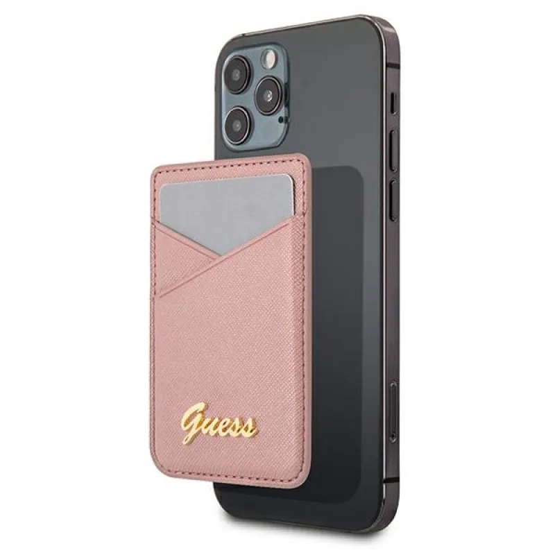Slot na kartu Guess Wallet GUWMSSASLPI MagSafe Saffiano ružová/ružová