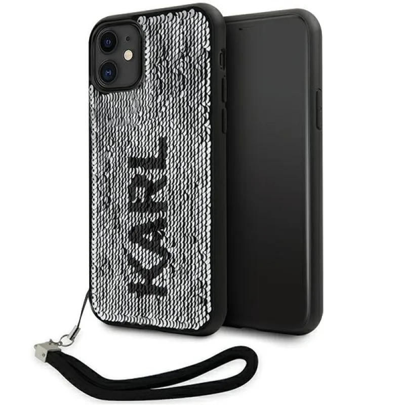 Karl Lagerfeld KLHCN61PSQRKS iPhone 11 / Xr 6,1" strieborné/strieborné pevné puzdro s flitrami