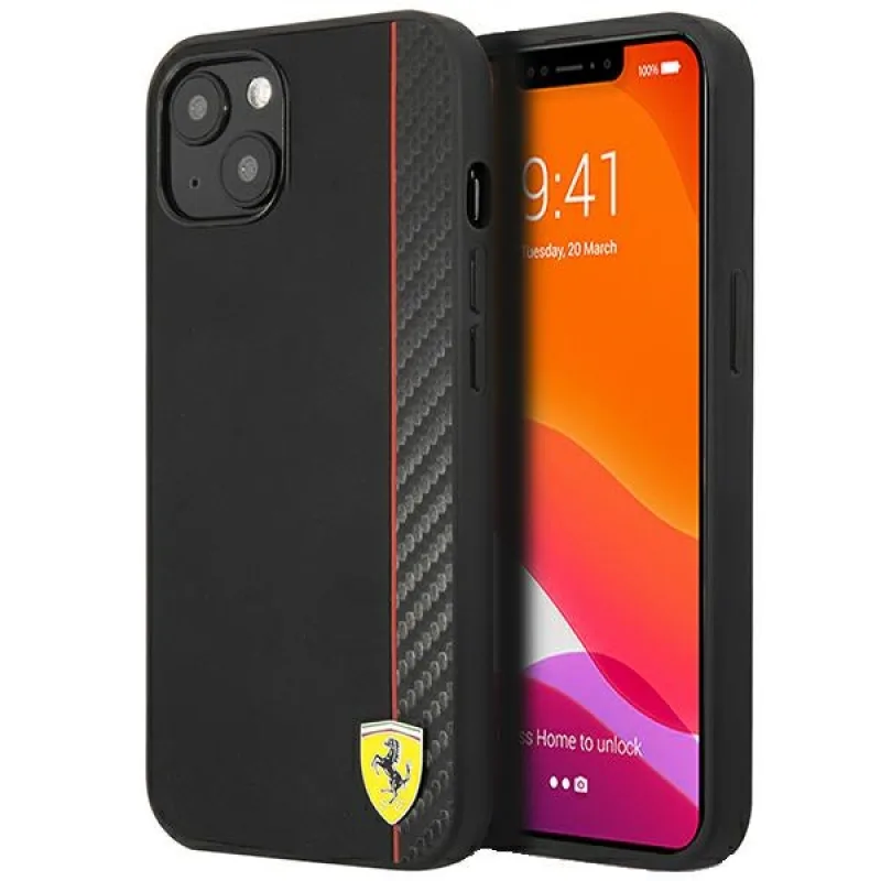 Ferrari FESAXHCP13SBK iPhone 13 mini 5,4" čierne/čierne pevné puzdro On Track Carbon Stripe