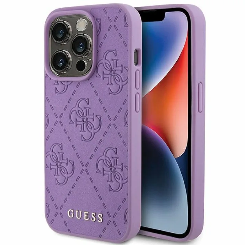 Guess Leather 4G Stamped puzdro pre iPhone 15 Pro Max - fialové